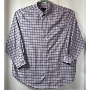 KS Signature Mens Oxford Long Sleeve Button Up Shirt 20 35/6 Soft Purple Plaid